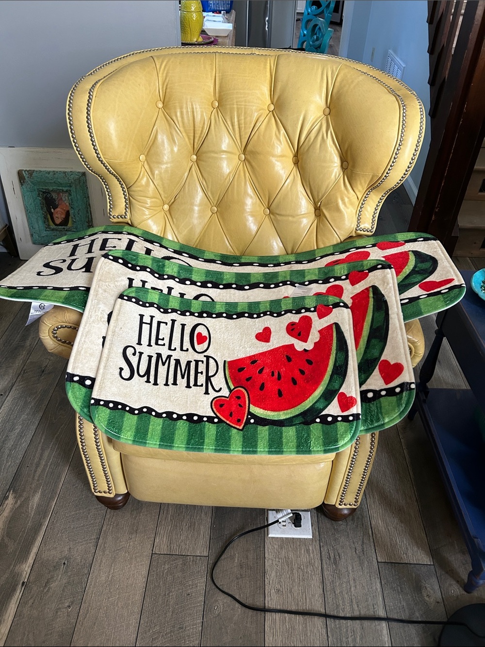 Hello Summer Watermelon Set of 3 Different Size Rugs. Green/Red